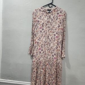 Floral Long Sleeve Dress in Cream and Purple